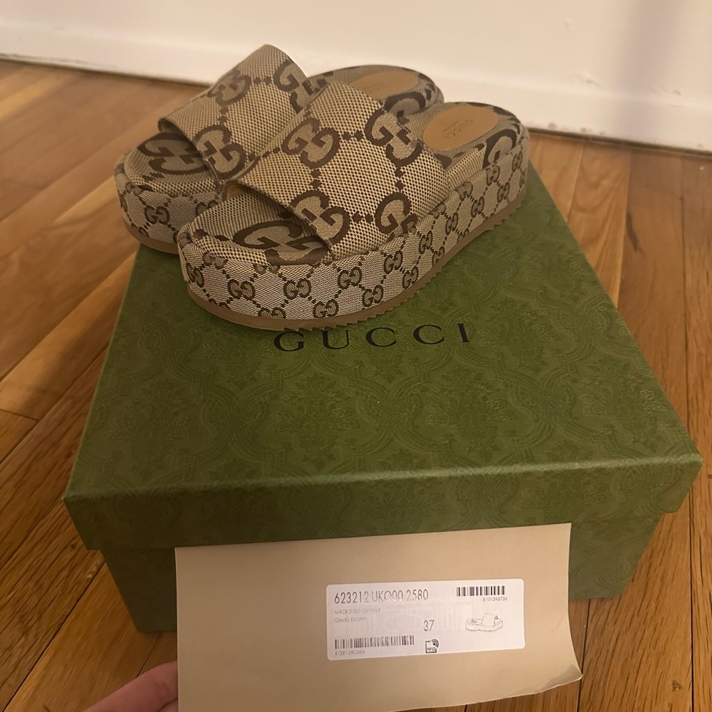 Gucci Tan Monogram Slide Sandals